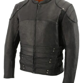 Men Black Biker Style Leather Racer Jacket