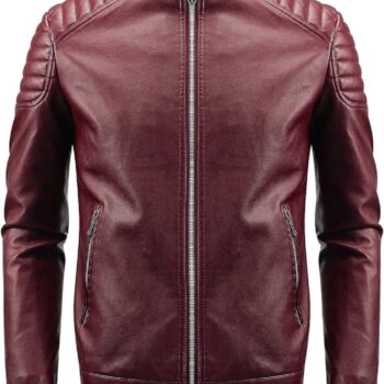 Men's Custom Maroon Leather Motorcycle Jacket