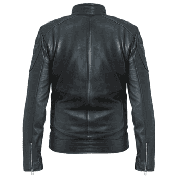 Men's Classic Motorcycle Leather Jacket with Standing Collar