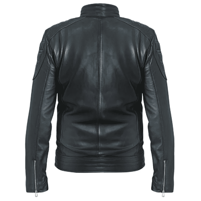 Men's Classic Motorcycle Leather Jacket with Standing Collar