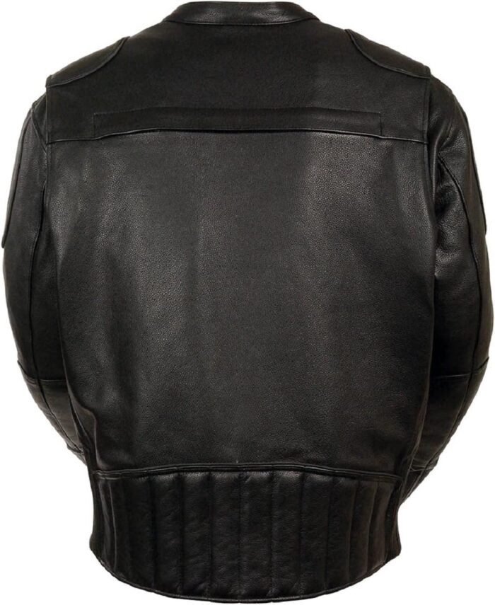 Men Black Biker Style Leather Racer Jacket