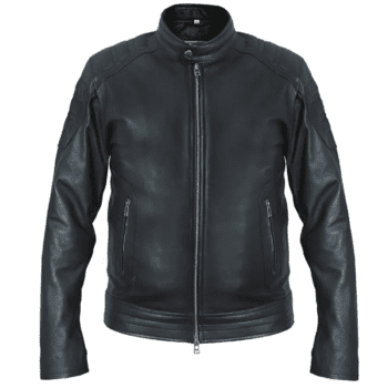 Men's Classic Motorcycle Leather Jacket with Standing Collar