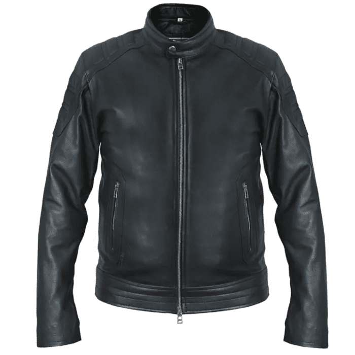 Men's Classic Motorcycle Leather Jacket with Standing Collar