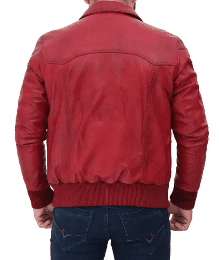 Men's Maroon Distressed Leather Jacket