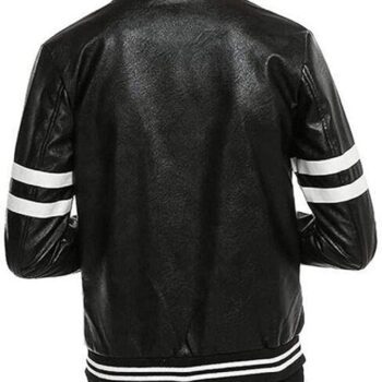 Men's Striped Black Leather Bomber Jacket