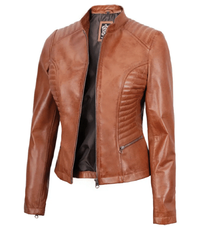 Womens Brown Quilted Leather Jacket