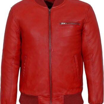 Mens Red Bomber Leather Jacket