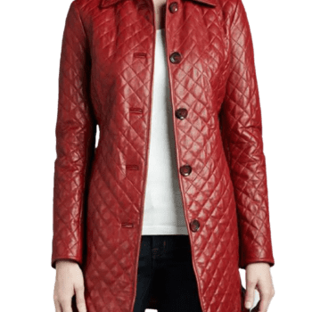 Women Slimfit Quilted Red PU Leather Coat