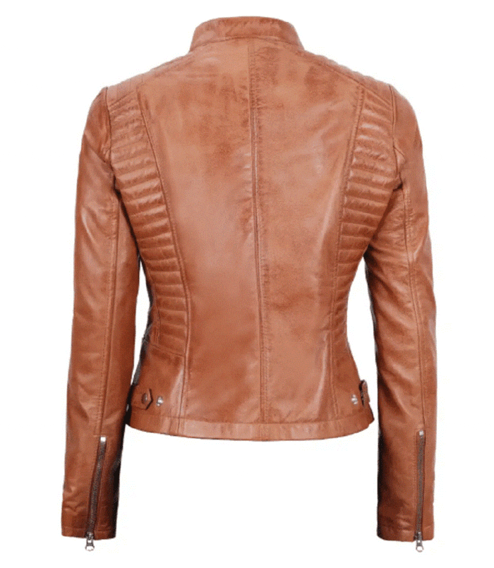 Womens Brown Quilted Leather Jacket