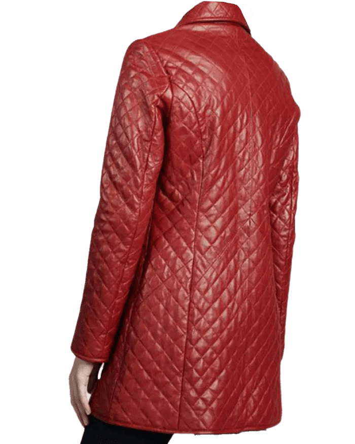 Women Slimfit Quilted Red PU Leather Coat