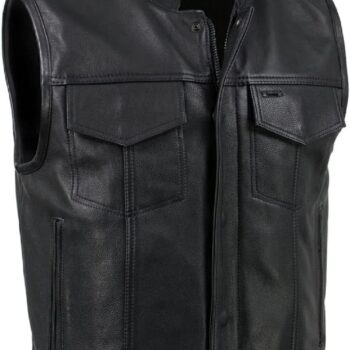 Men's Black Leather Motorcycle Biker Rider Vest