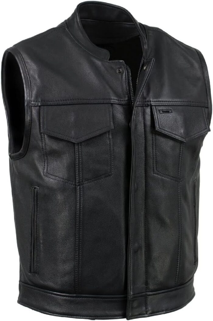 Men's Black Leather Motorcycle Biker Rider Vest