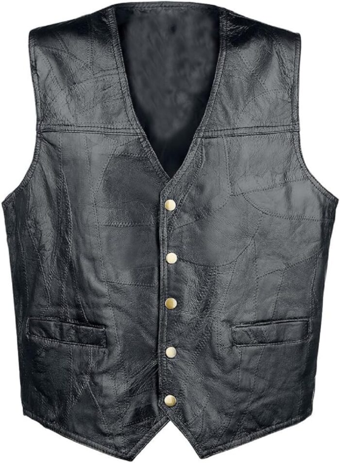 Men's Buffalo Leather Motorcycle Black Vest