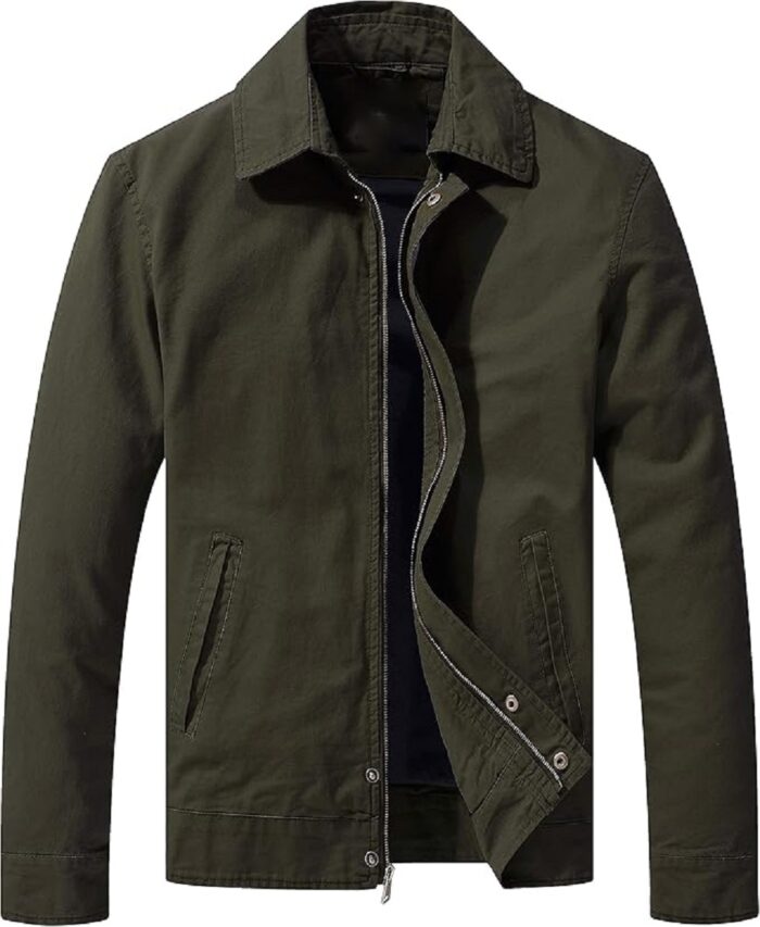 Men Lightweight Green Cotton Jacket For All Season
