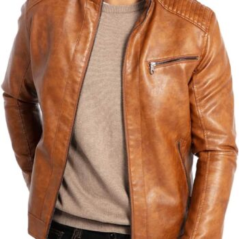 Men's Stand Collar Motorcycle Lightweight Leather Jacket