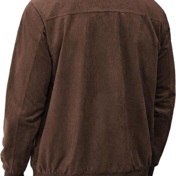 Men's Casual Suede Bomber Jacket Lightweight Faux Jacket