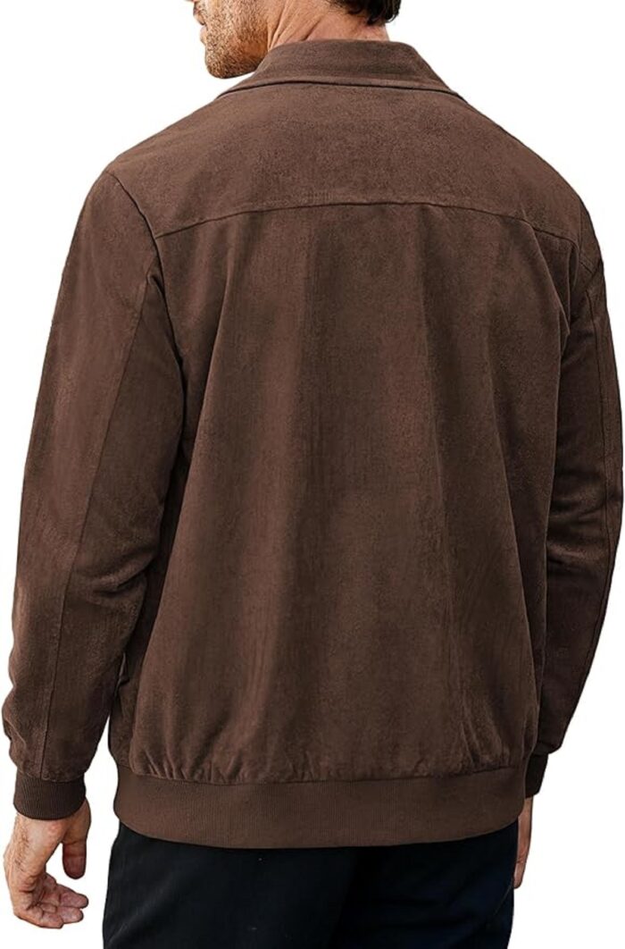 Men's Casual Suede Bomber Jacket Lightweight Faux Jacket