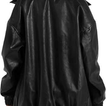 Women Oversized Motorcycle Bomber Black Leather Jacket