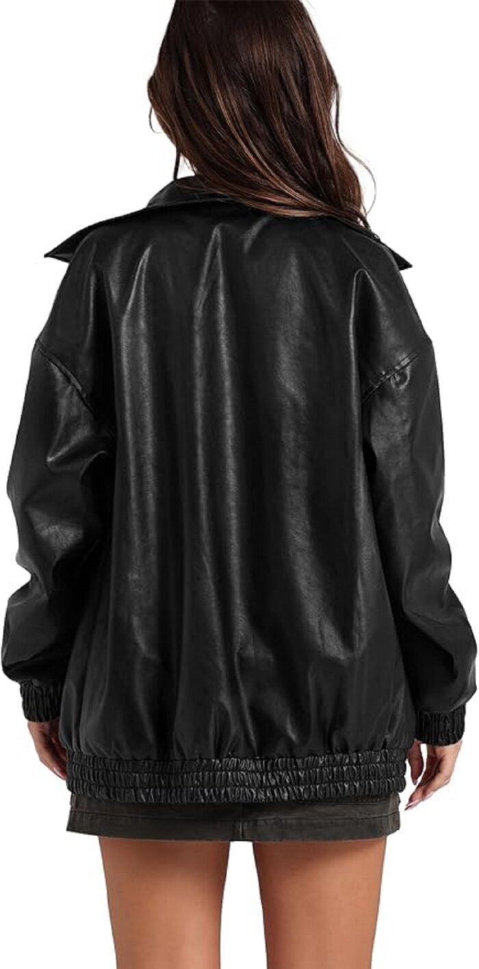 Women Oversized Motorcycle Bomber Black Leather Jacket