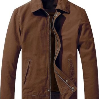 Men Lightweight Brown Cotton Jacket For All Season