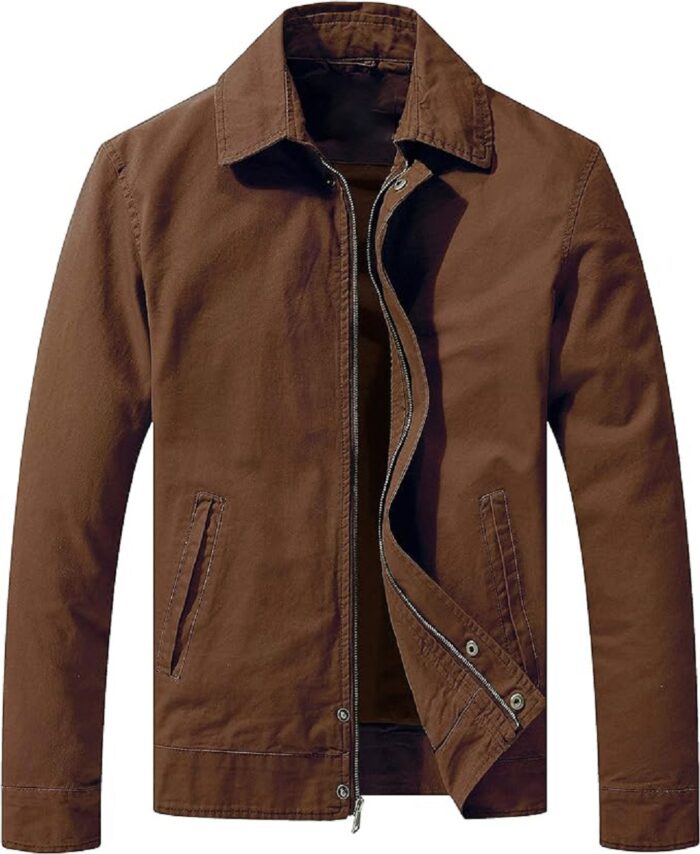 Men Lightweight Brown Cotton Jacket For All Season