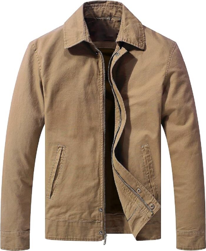 Men Lightweight Khaki Cotton Jacket For All Season